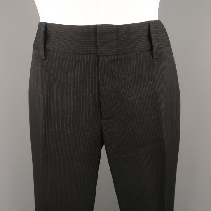 GUCCI Size 2 Black Striped Wool Blend Straight Leg Dress Pants