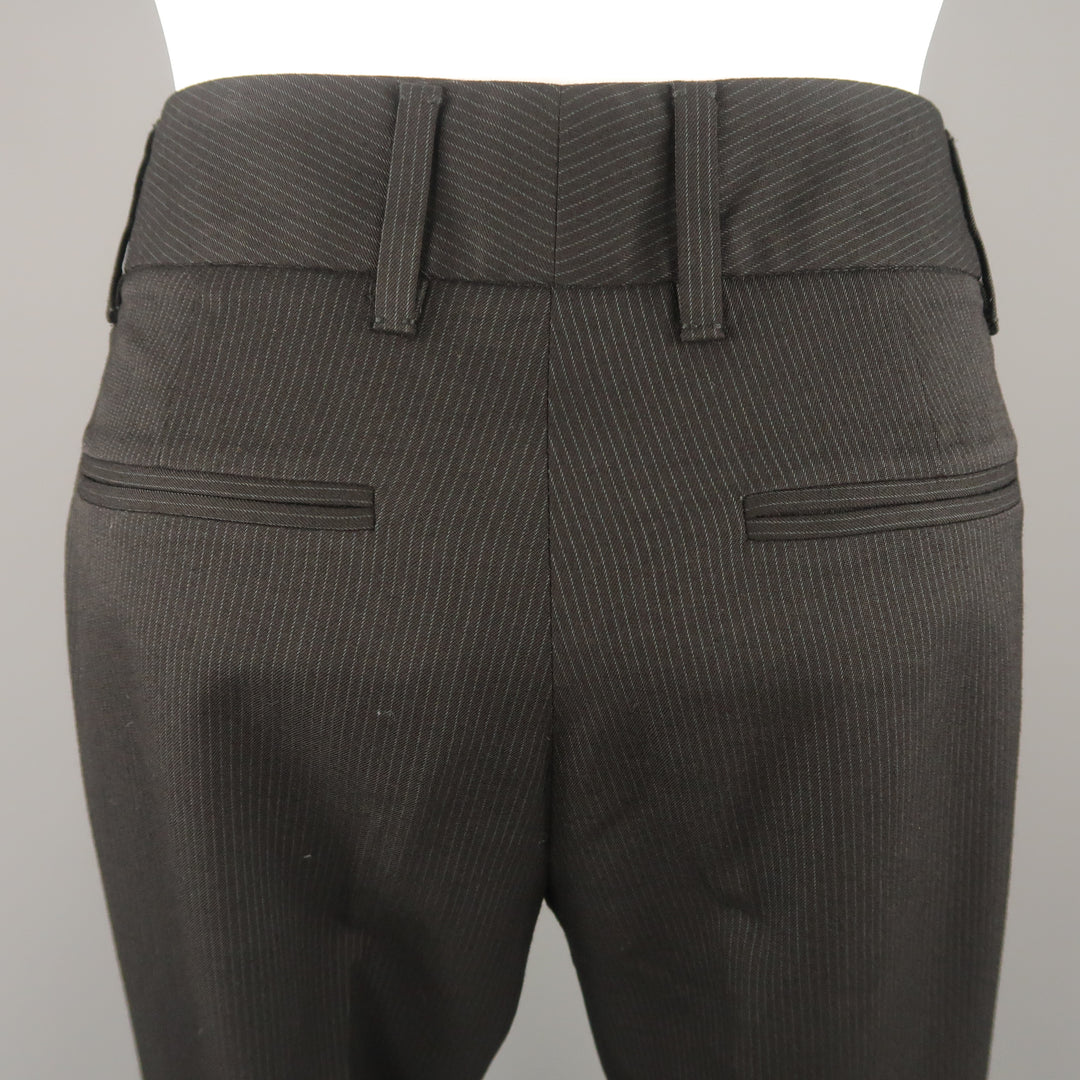 GUCCI Size 2 Black Striped Wool Blend Straight Leg Dress Pants