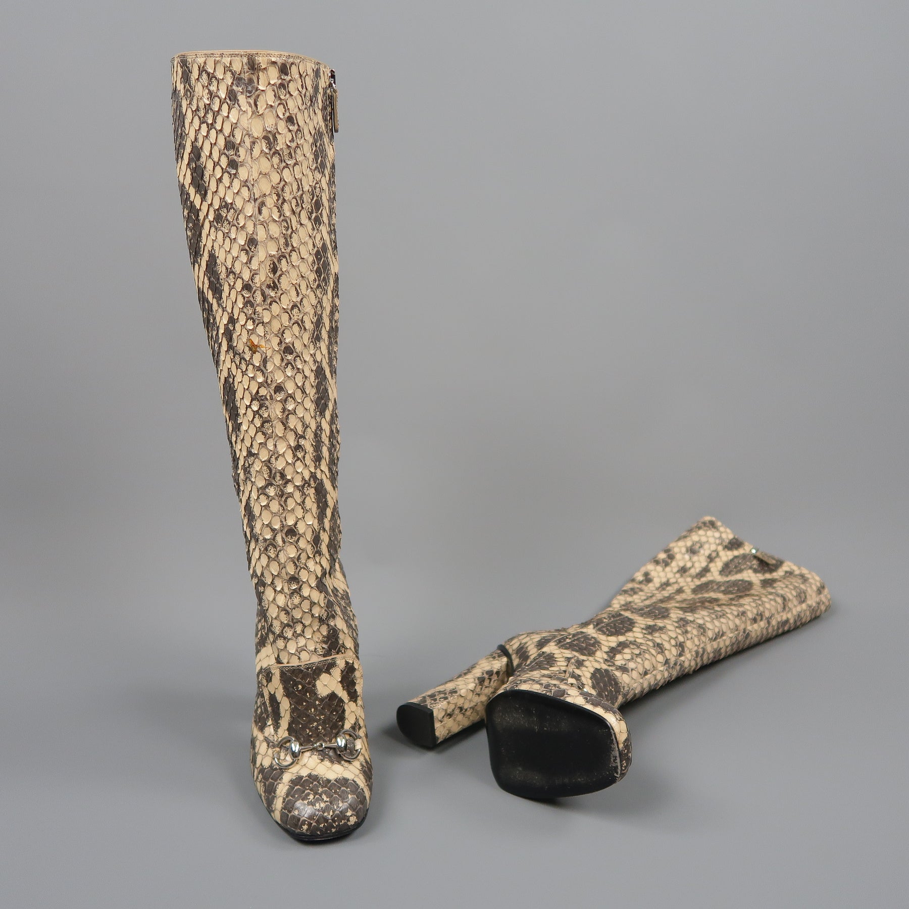 Gucci - Slate Blue & Brown Snakeskin Heeled Knee High Boots w/ Horsebi –  Current Boutique
