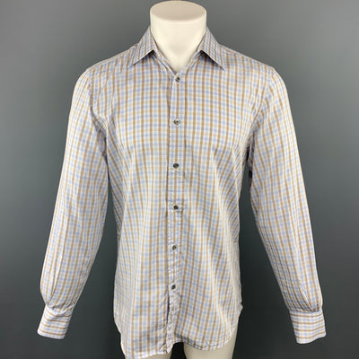 GUCCI Size M Blue & Brown Plaid Cotton Button Up Long Sleeve Shirt