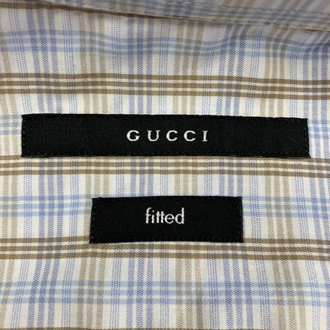 GUCCI Size M Blue & Brown Plaid Cotton Button Up Long Sleeve Shirt
