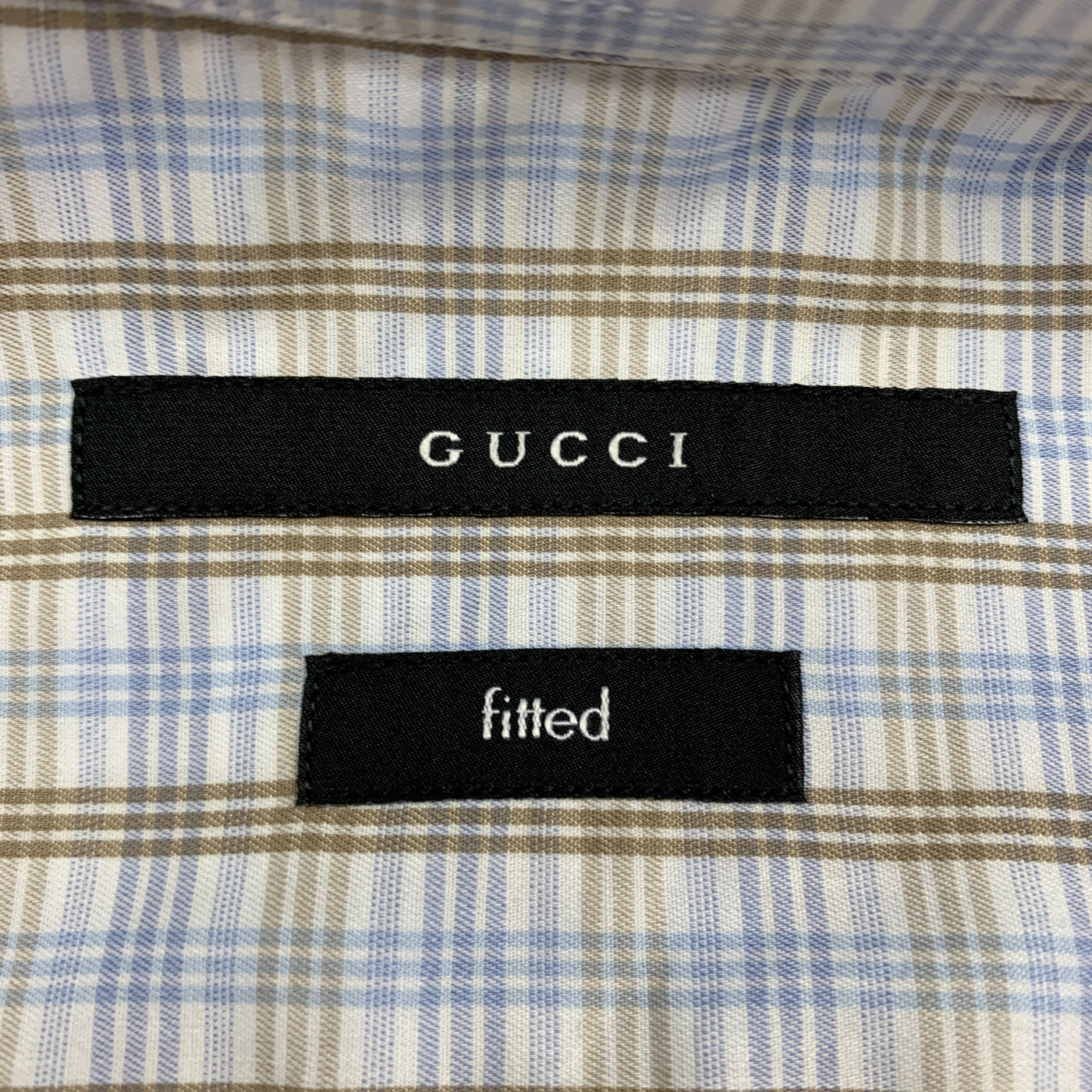 GUCCI Size M Blue & Brown Plaid Cotton Button Up Long Sleeve Shirt