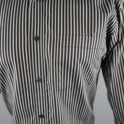 GUCCI Size S Black & Grey Stripe Cotton Long Sleeve Fitted Shirt
