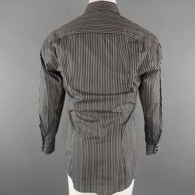 GUCCI Size S Black & Grey Stripe Cotton Long Sleeve Fitted Shirt