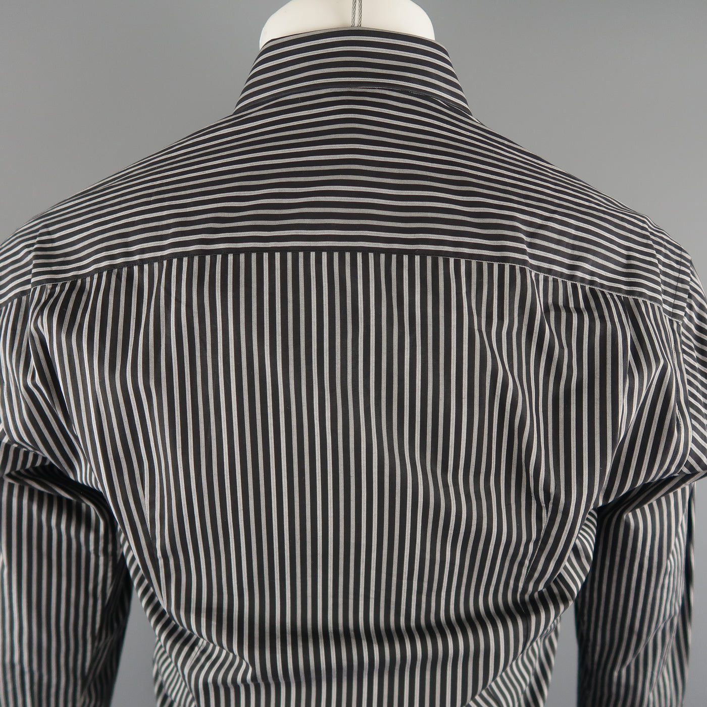 GUCCI Size S Black & Grey Stripe Cotton Long Sleeve Fitted Shirt