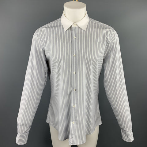 GUCCI Size XL White & Black Stripe Cotton Button Up Long Sleeve Shirt