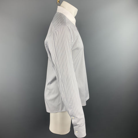 GUCCI Size XL White & Black Stripe Cotton Button Up Long Sleeve Shirt