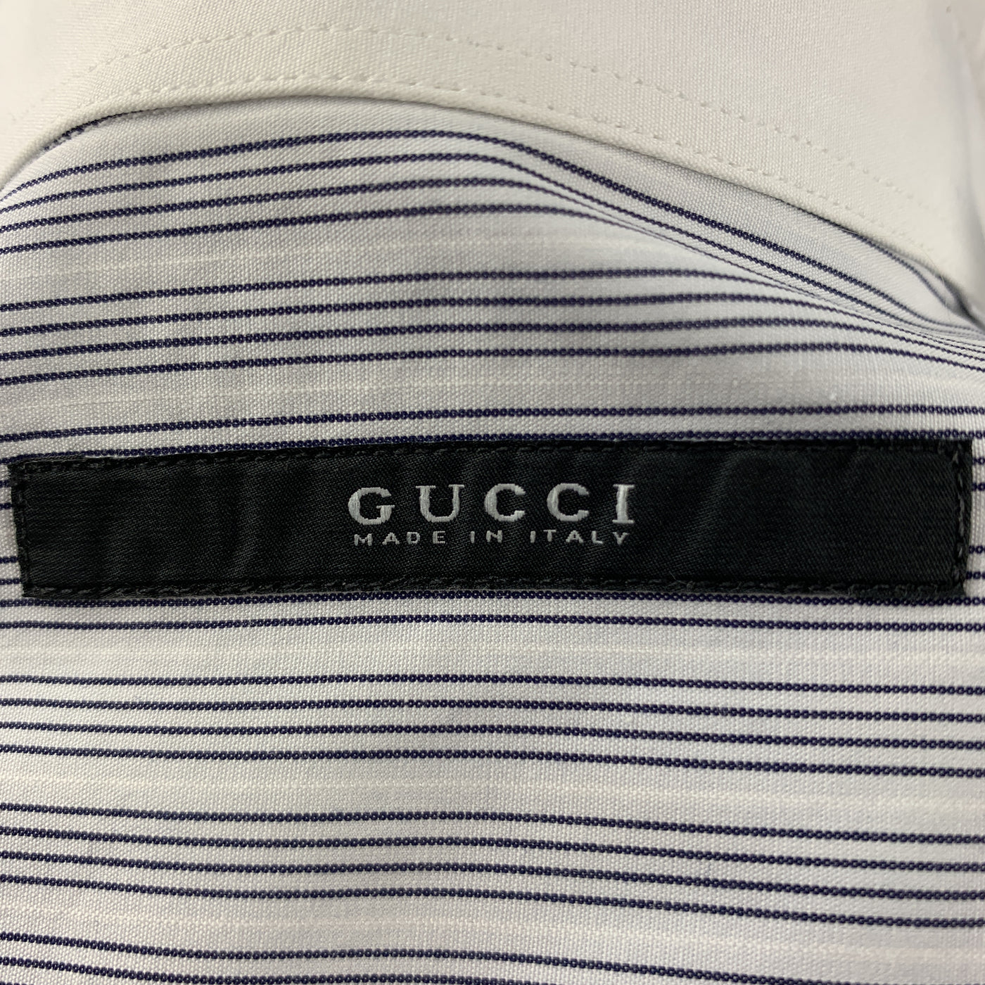 GUCCI Size XL White & Black Stripe Cotton Button Up Long Sleeve Shirt