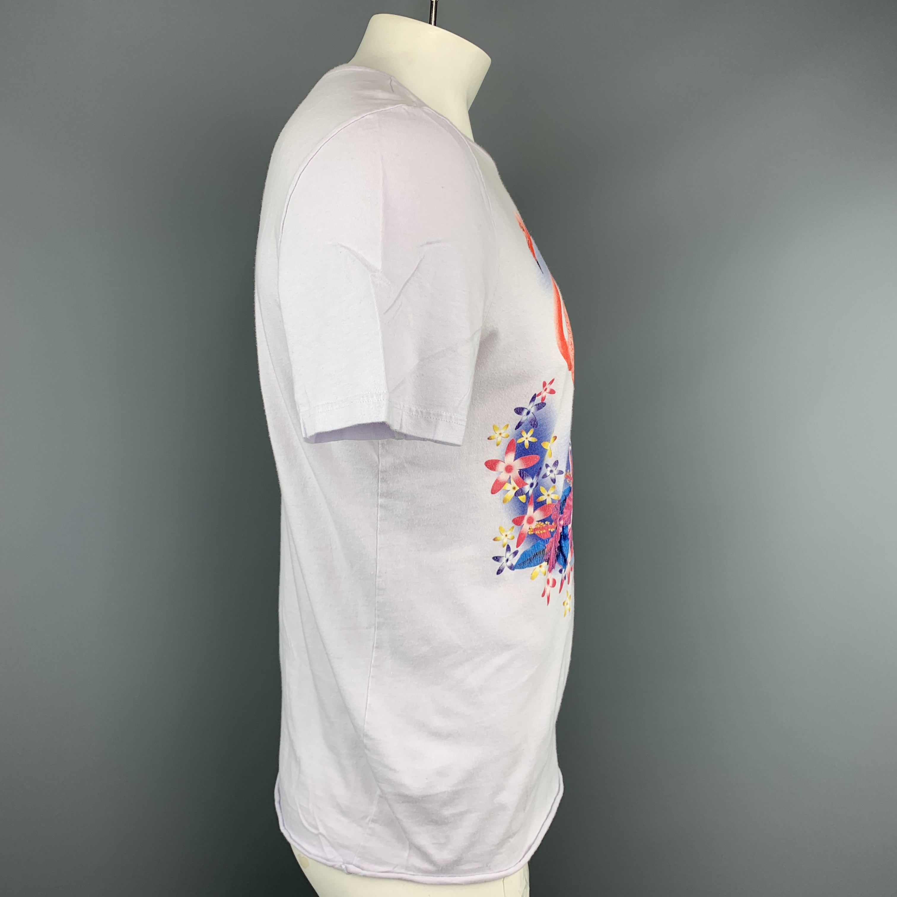 GUCCI Size XXL Powder Blue Flamingos SS 2009 Cotton Crew-Neck T