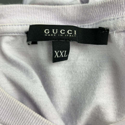 GUCCI Size XXL Powder Blue Flamingos SS 2009 Cotton Crew-Neck T-shirt