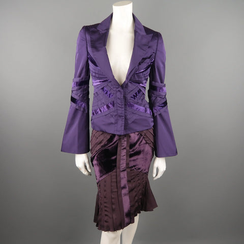 GUCCI by TOM FORD 4 Purple Silk Velvet Panel 2004 Final Collection Skirt Suit GUCCI