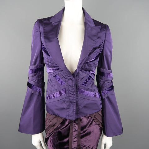 GUCCI by TOM FORD 4 Purple Silk Velvet Panel 2004 Final Collection Skirt Suit GUCCI