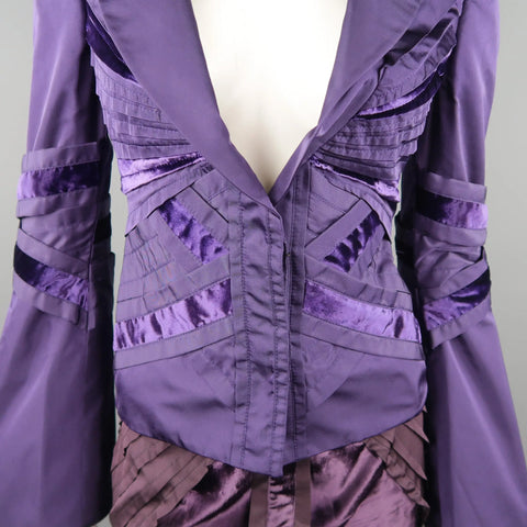 GUCCI by TOM FORD 4 Purple Silk Velvet Panel 2004 Final Collection Skirt Suit GUCCI