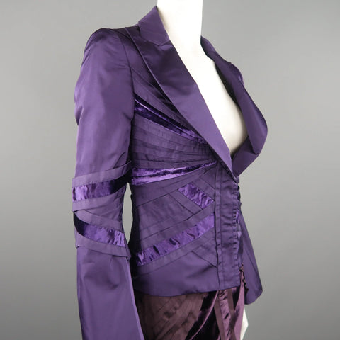 GUCCI by TOM FORD 4 Purple Silk Velvet Panel 2004 Final Collection Skirt Suit GUCCI