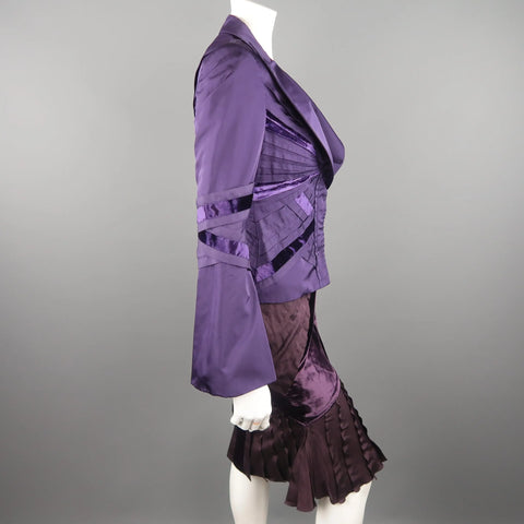 GUCCI by TOM FORD 4 Purple Silk Velvet Panel 2004 Final Collection Skirt Suit GUCCI