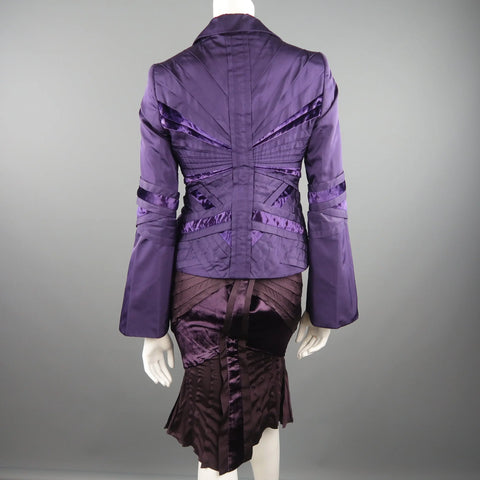 GUCCI by TOM FORD 4 Purple Silk Velvet Panel 2004 Final Collection Skirt Suit GUCCI
