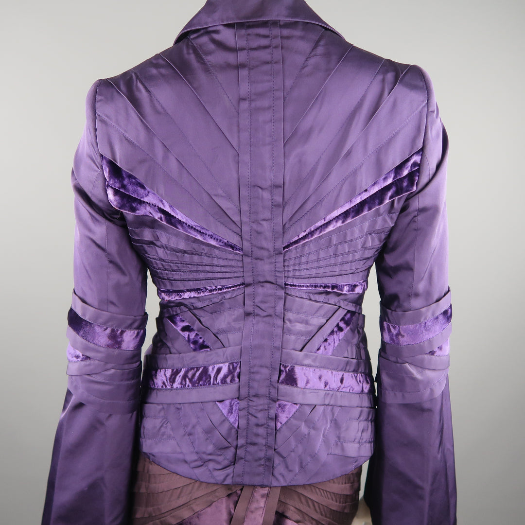 GUCCI by TOM FORD 4 Purple Silk Velvet Panel 2004 Final Collection Skirt Suit