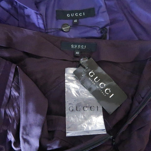 GUCCI by TOM FORD 4 Purple Silk Velvet Panel 2004 Final Collection Skirt Suit GUCCI