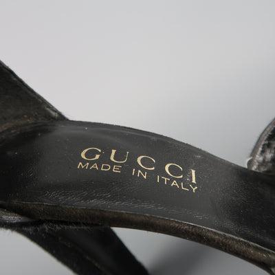 GUCCI by TOM FORD Size 5.5 Black Pony Hair Platform Ankle Strap Pumps