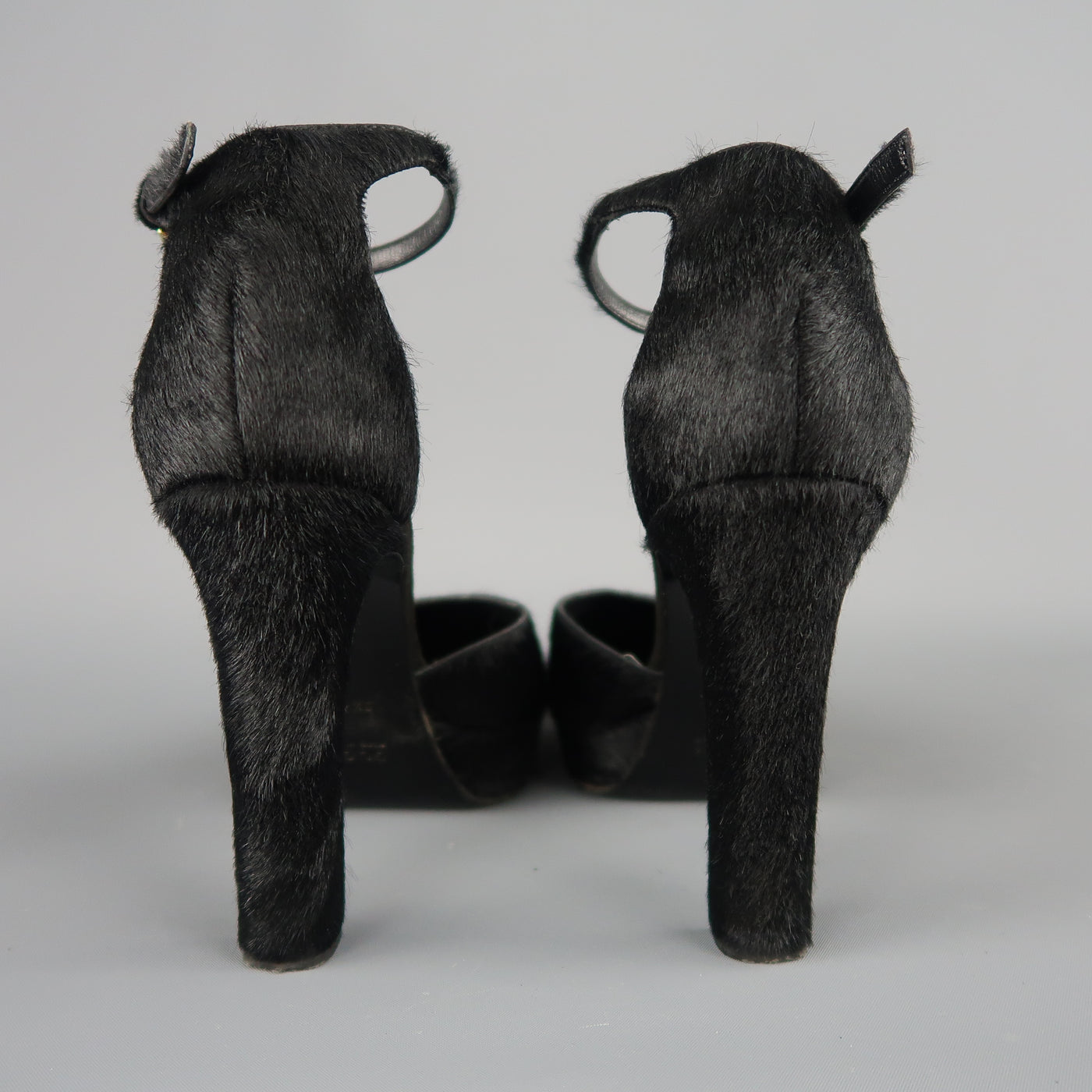 GUCCI by TOM FORD Size 5.5 Black Pony Hair Platform Ankle Strap Pumps