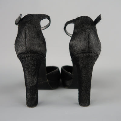 GUCCI by TOM FORD Size 5.5 Black Pony Hair Platform Ankle Strap Pumps