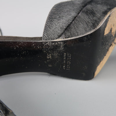 GUCCI by TOM FORD Size 5.5 Black Pony Hair Platform Ankle Strap Pumps