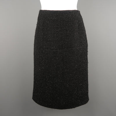 GUNEX BERGDORF GOODMAN Size 8 Black Metallic Tweed A Line Skirt