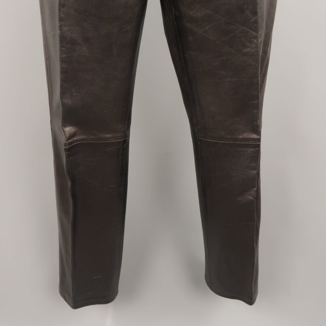 HELMUT LANG Size 10 Black Leather Flat Front Dress Pants