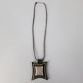 HERMES Brown Leather Engraved Silver Metal 2003 Necklace HERMES