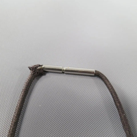 HERMES Brown Leather Engraved Silver Metal 2003 Necklace HERMES