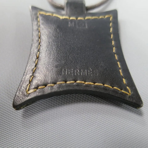 HERMES Brown Leather Engraved Silver Metal 2003 Necklace HERMES