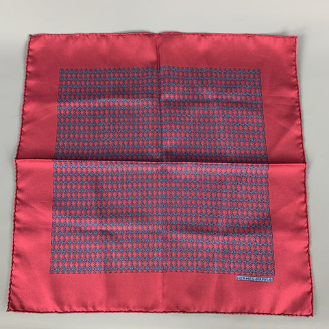 HERMES Chainlink Burgundy Silk Pocket Square