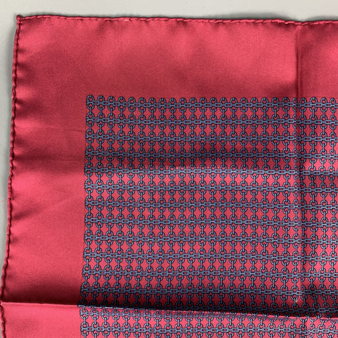 HERMES Chainlink Burgundy Silk Pocket Square