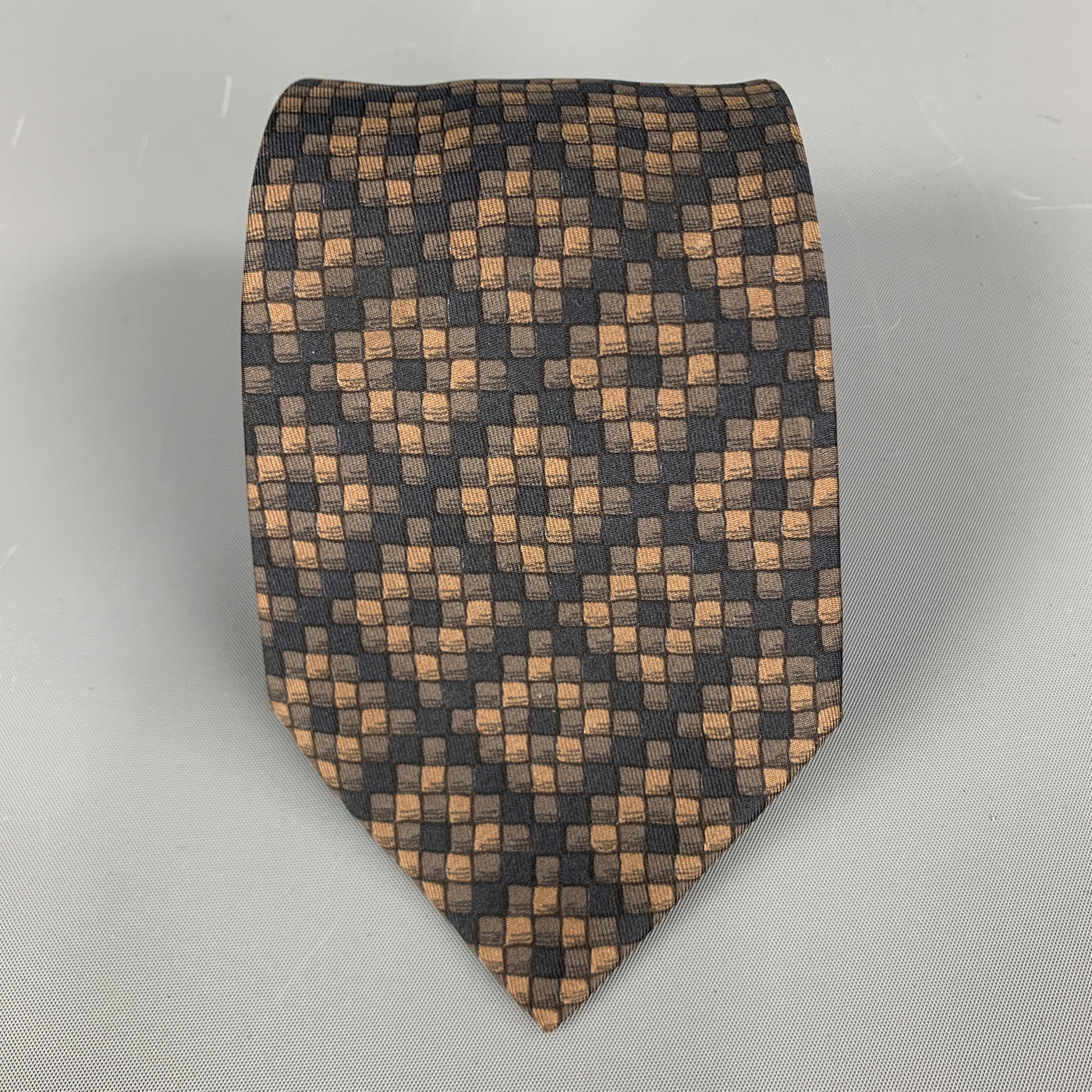 HERMES Checkered  Black & Brown Silk Tie