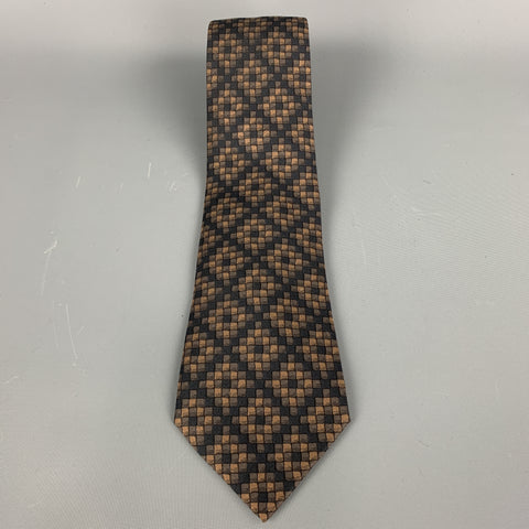 HERMES Checkered  Black & Brown Silk Tie