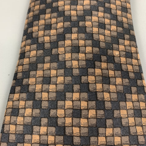 Corbata de seda negra y marrón a cuadros HERMES