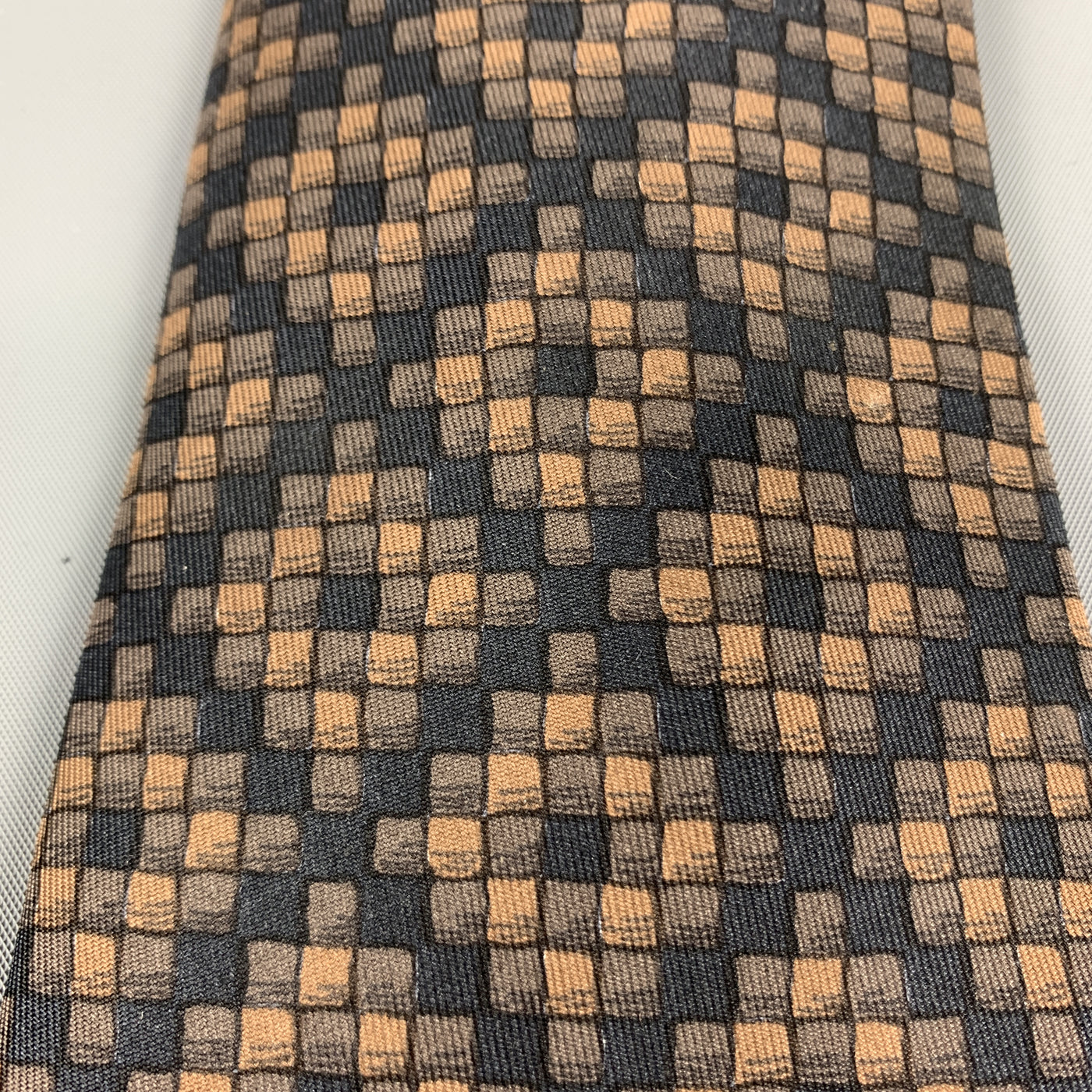 HERMES Checkered  Black & Brown Silk Tie