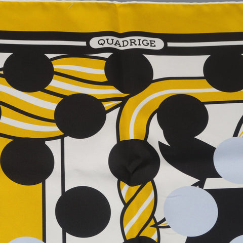 HERMES X COMME DES GARCONS 2013 Gold & Black Polka Dot Quadrige Silk Scarf HERMES