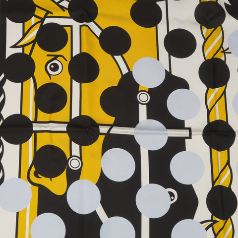 HERMES X COMME DES GARCONS 2013 Gold & Black Polka Dot Quadrige Silk Scarf HERMES