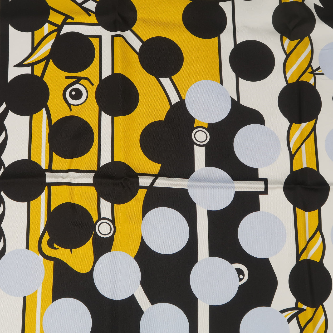 HERMES X COMME DES GARCONS 2013 Gold & Black Polka Dot Quadrige Silk Scarf
