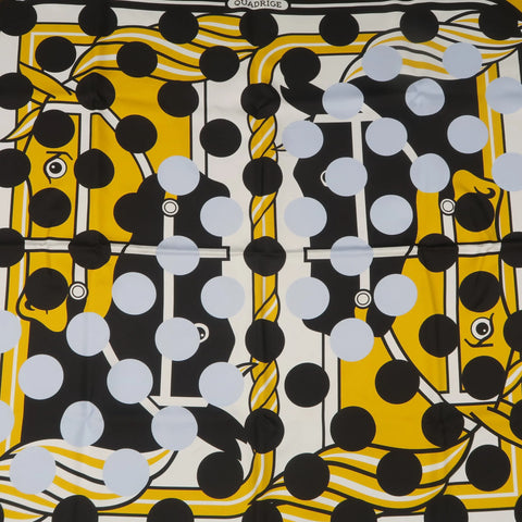 HERMES X COMME DES GARCONS 2013 Gold & Black Polka Dot Quadrige Silk Scarf HERMES