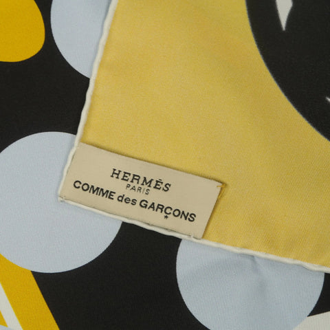 HERMES X COMME DES GARCONS 2013 Gold & Black Polka Dot Quadrige Silk Scarf HERMES