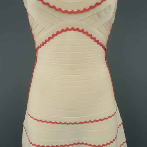 HERVE LEGER Size M Beige & Coral Scalloped Bandage Hanah Dress – Sui Generis Designer Consignment