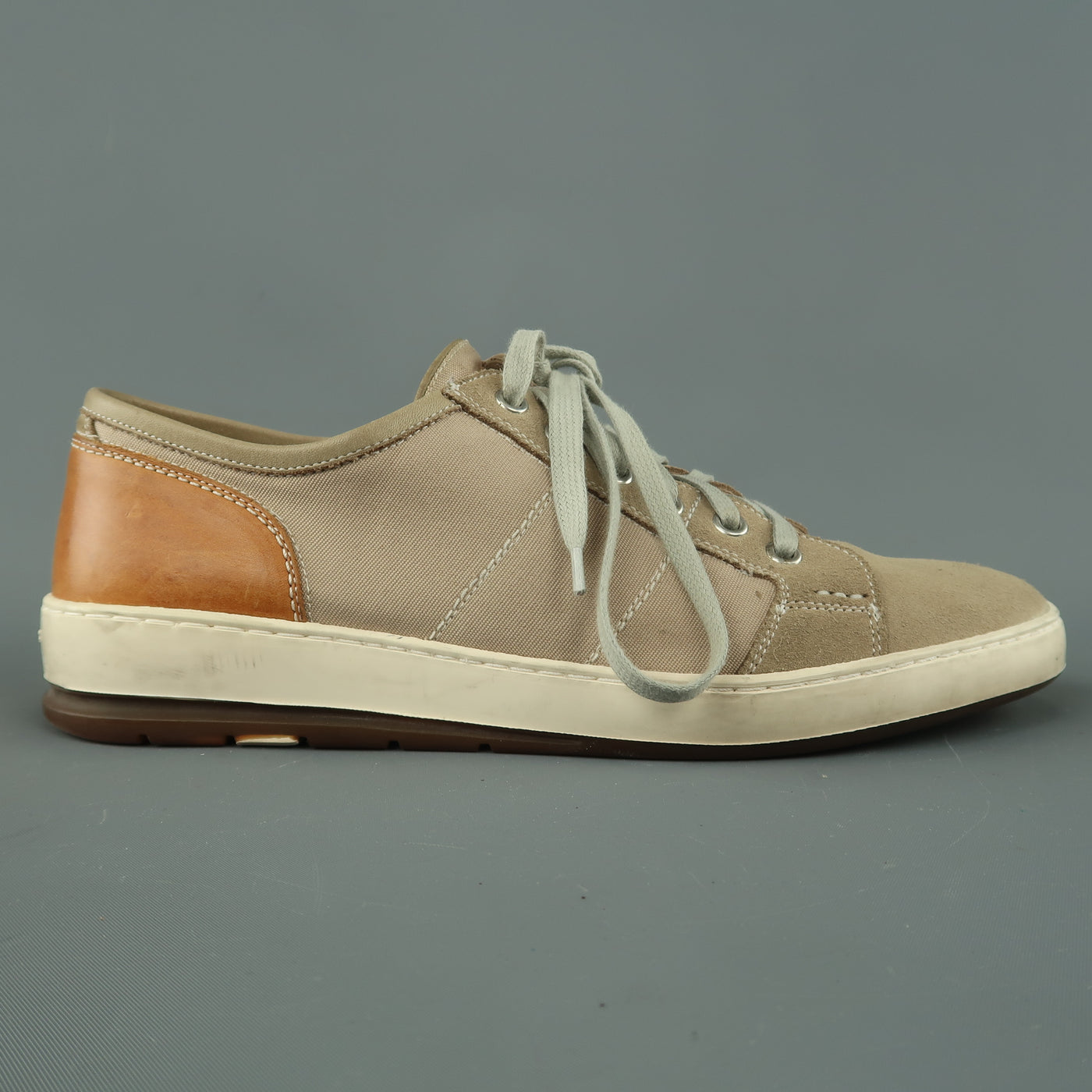 HESCHUNG Size 8 Taupe Suede & Canvas Low Top Sneakers