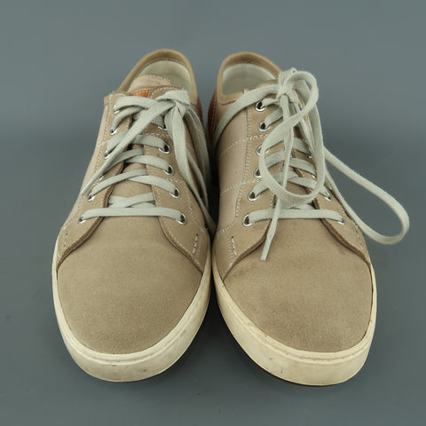 HESCHUNG Size 8 Taupe Suede & Canvas Low Top Sneakers