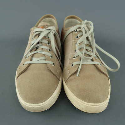 HESCHUNG Size 8 Taupe Suede & Canvas Low Top Sneakers