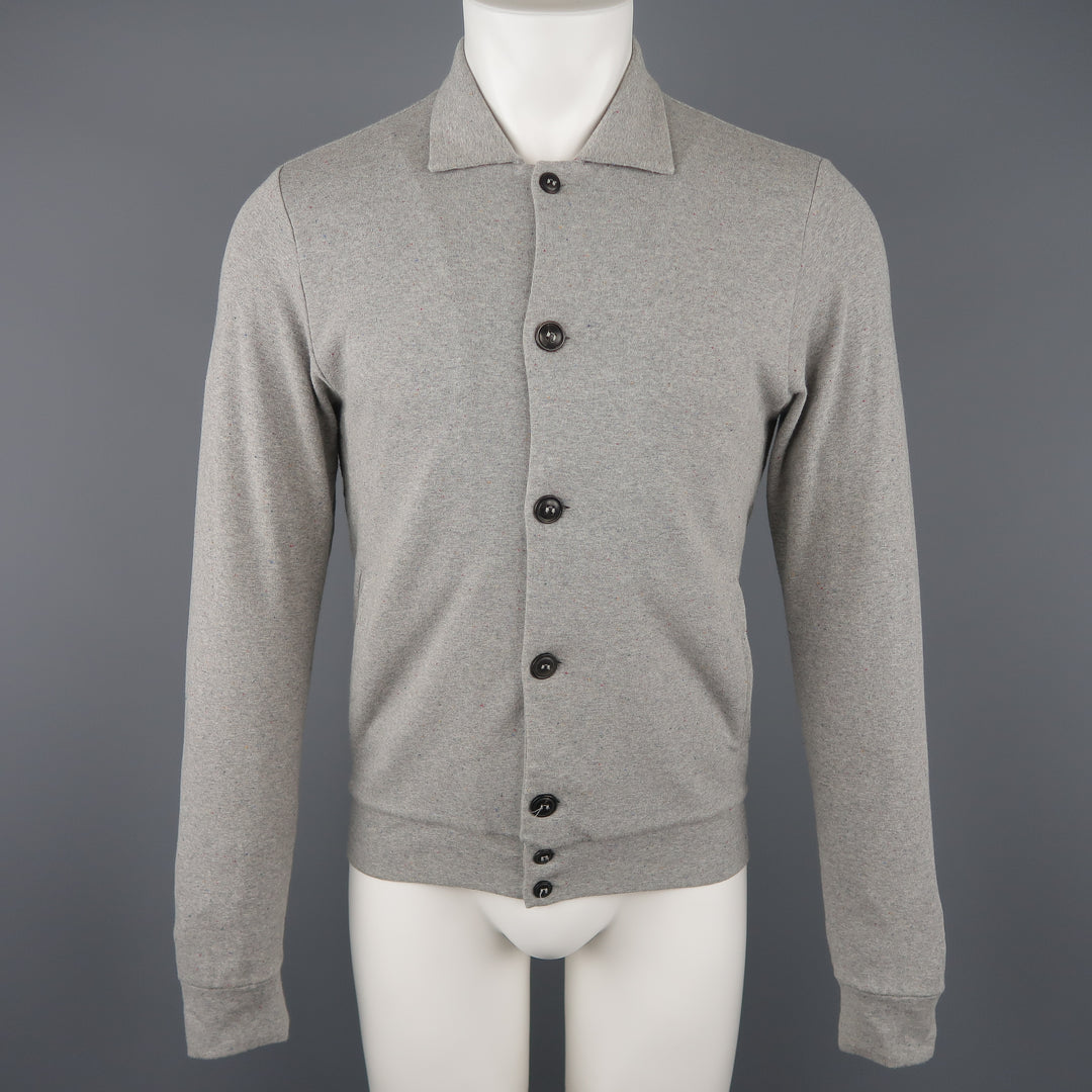 HOMECORE S Heather Gray Speckled Jersey Button Up Collared Jacket