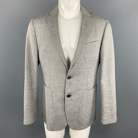 HUGO BOSS 38 Regular Grey Herringbone Wool / Linen Notch Lapel  Sport Coat