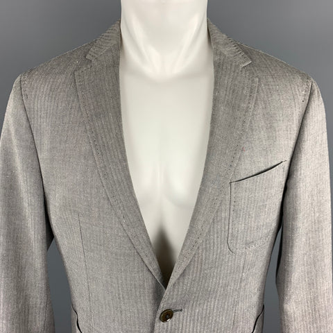 HUGO BOSS 38 Regular Grey Herringbone Wool / Linen Notch Lapel  Sport Coat