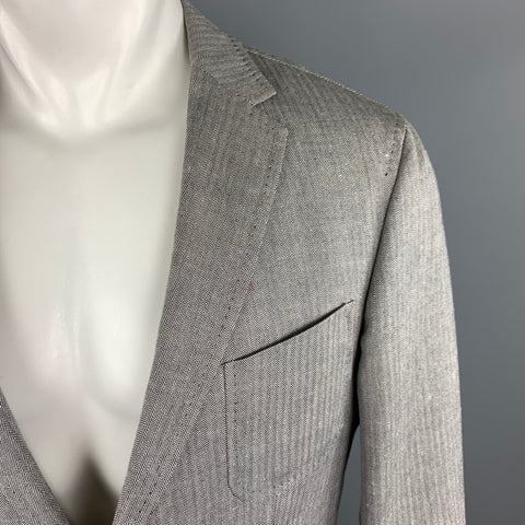HUGO BOSS 38 Regular Grey Herringbone Wool / Linen Notch Lapel  Sport Coat